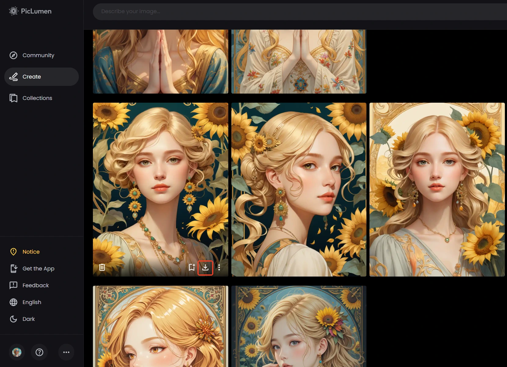 download button in creation page