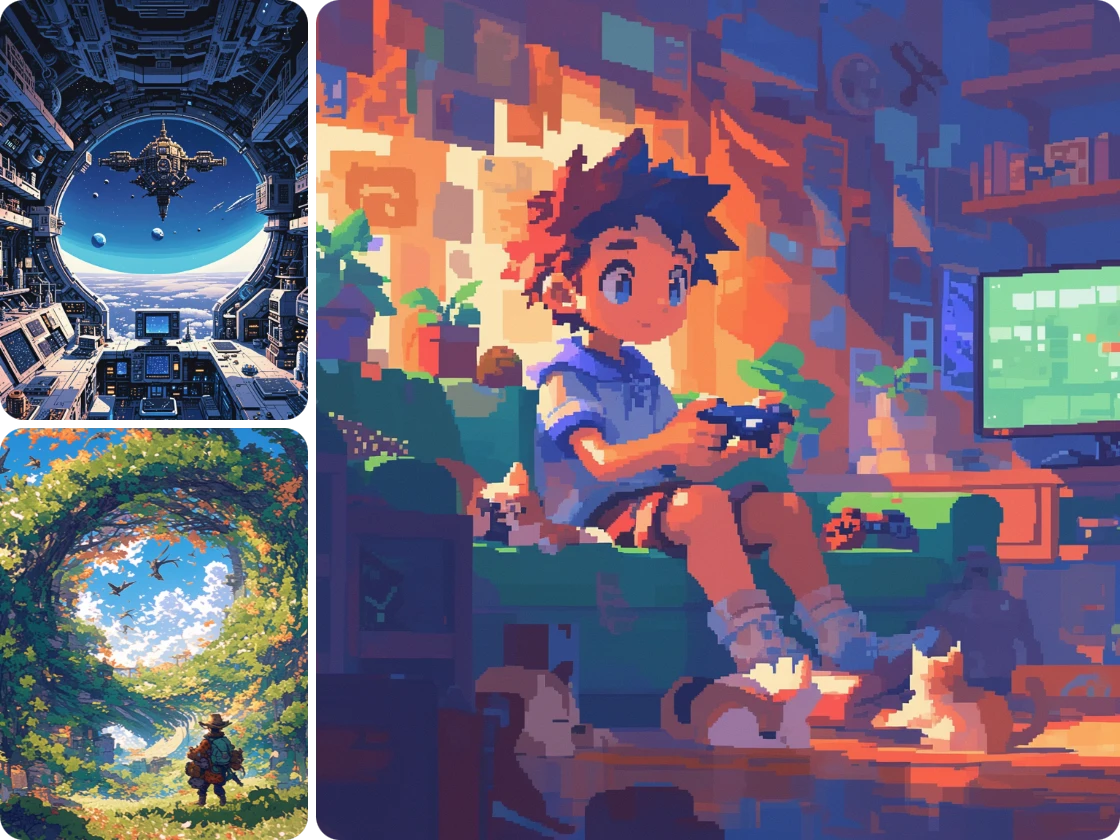 3 ai generated pixel art style images