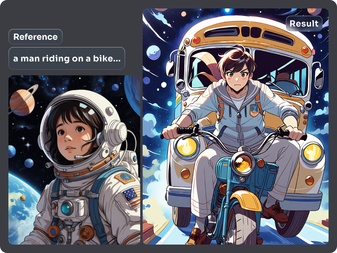 using reference style of a ghibli-style girl generated image of a boy riding a bike