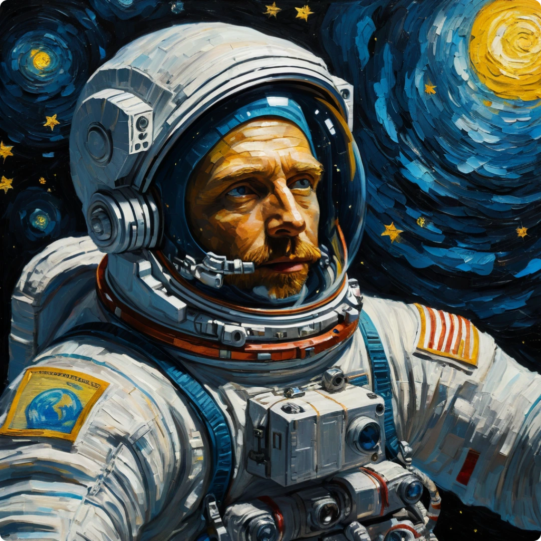 ai picture generator created oil painting of astronaut Van Gogh