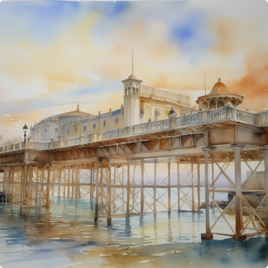 watercolor-style bridge and castle generated by piclumen ai picture generator