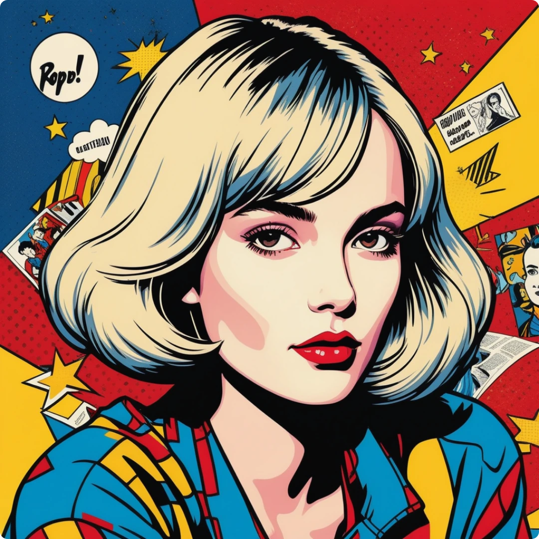 pop art portrait of a woman with short hair