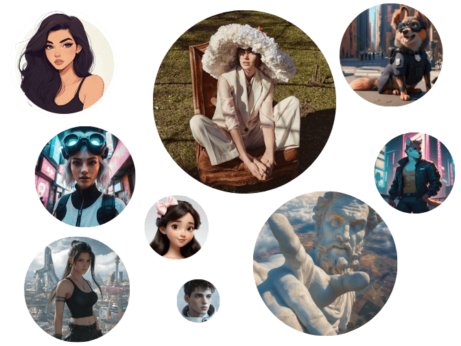 nine unique avatars and characters generated by piclumen