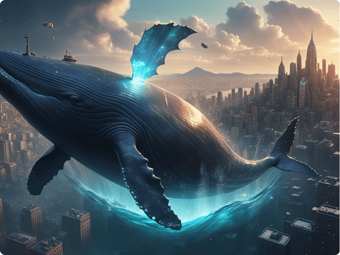illustration of a whales flying over the city generated by ai picture generator