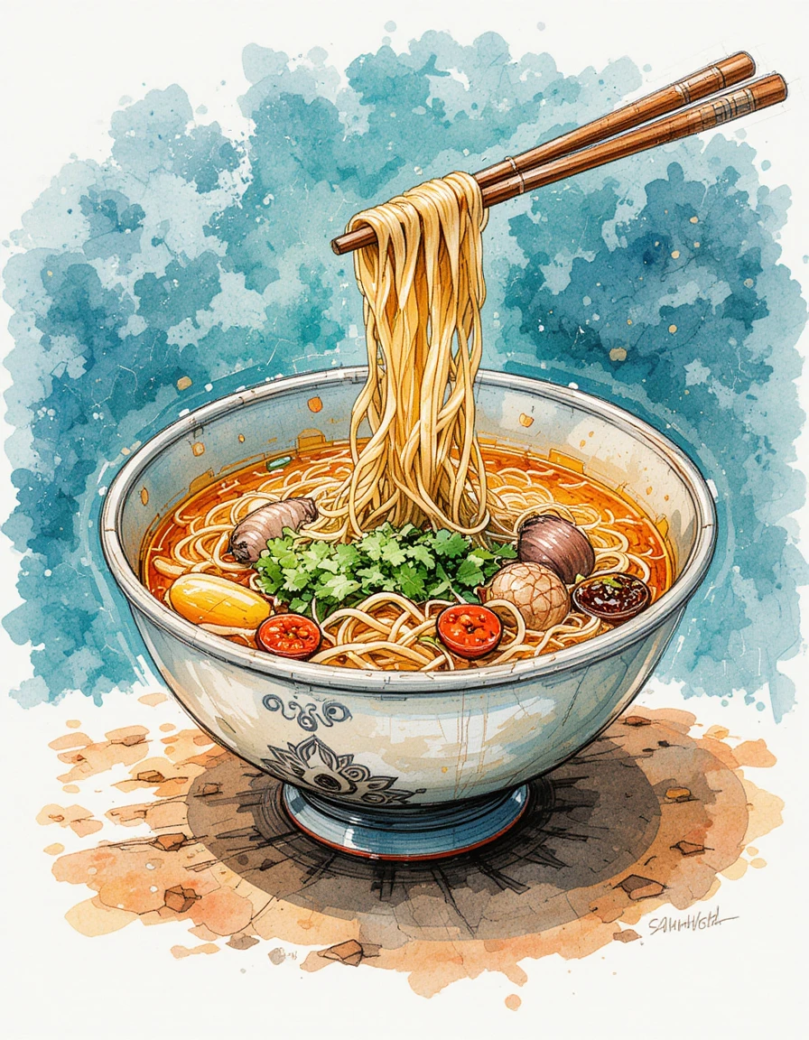 ai art generatro - noodles in watercolor art
