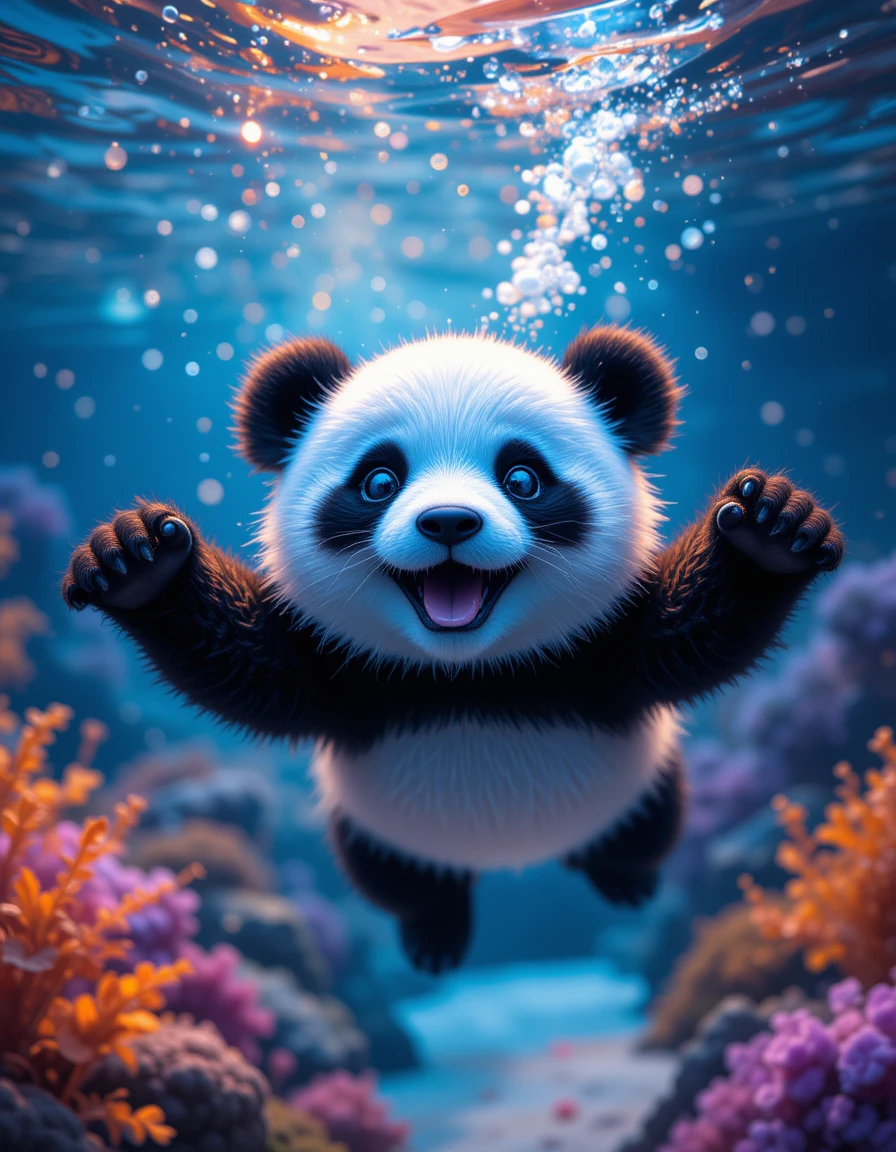 ai digital painting - a cute panda in the water