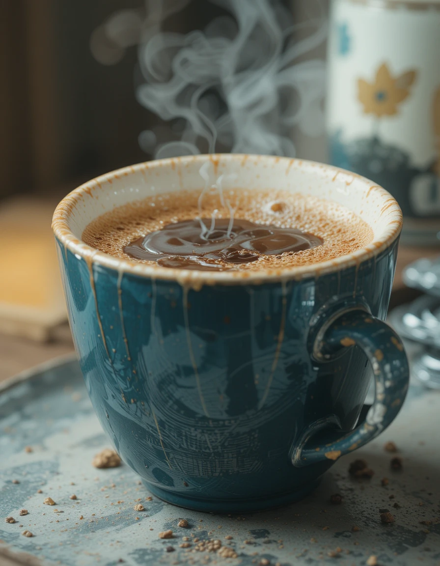 ai digital painting - a steaming cup of coffee