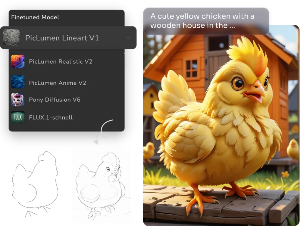 using ai colorizer completed sketch of a chick