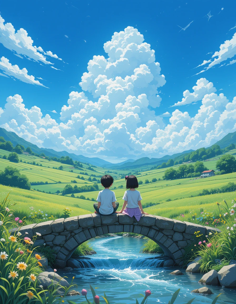 anime ai art - a couple of childhood sweethearts in the countryside