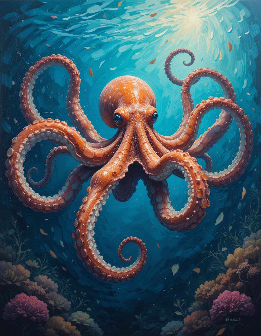 anime art of a red octopus