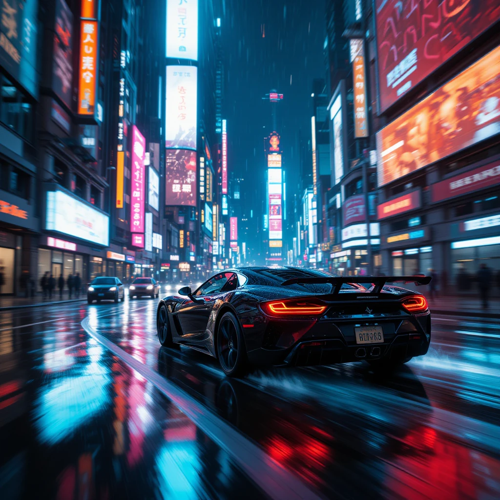 cyberpunk art generator - a car in the city full of neon