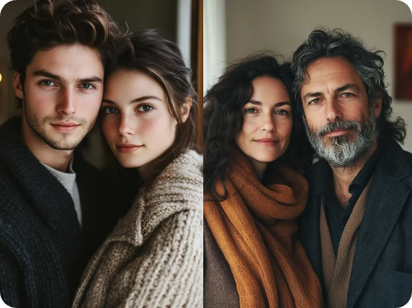 two ai couple portraits generated by piclumen ai portrait generator