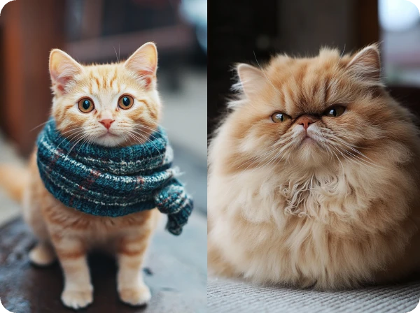 two ai generated cat portraits created by piclumen ai portrait generator