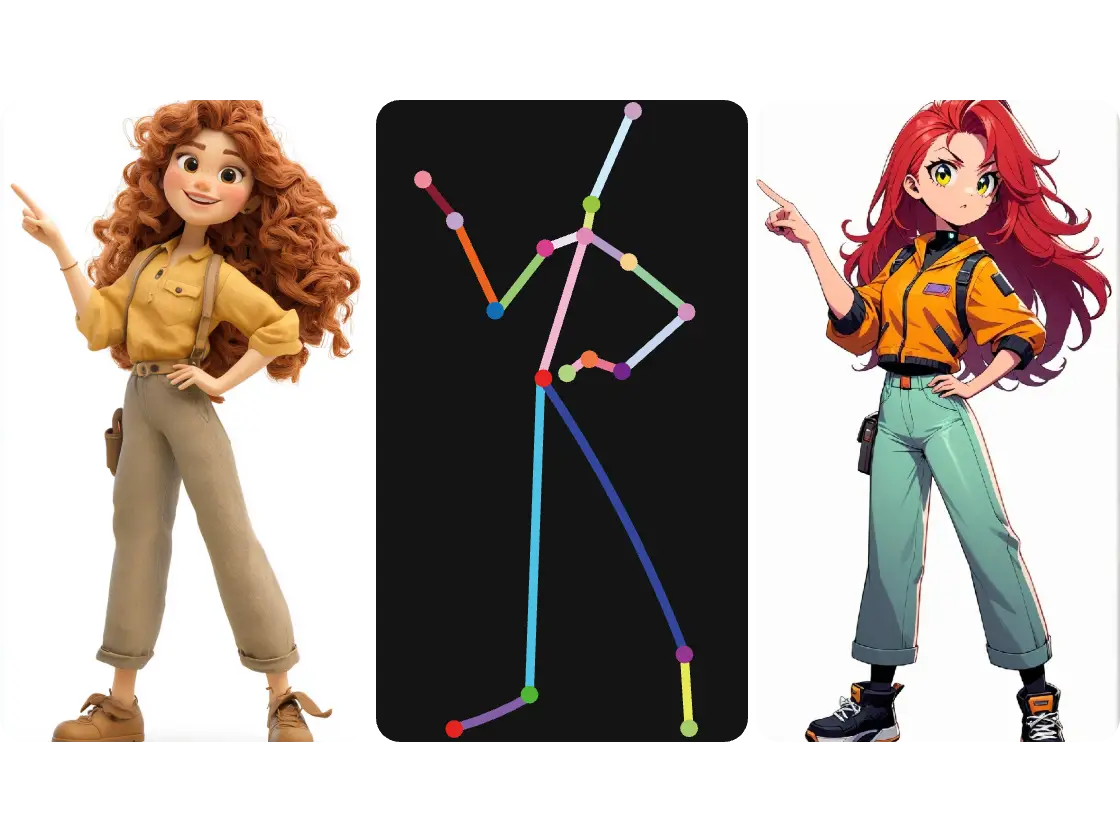 using ai pose generator captured pose to generated a new woman's image with same posture