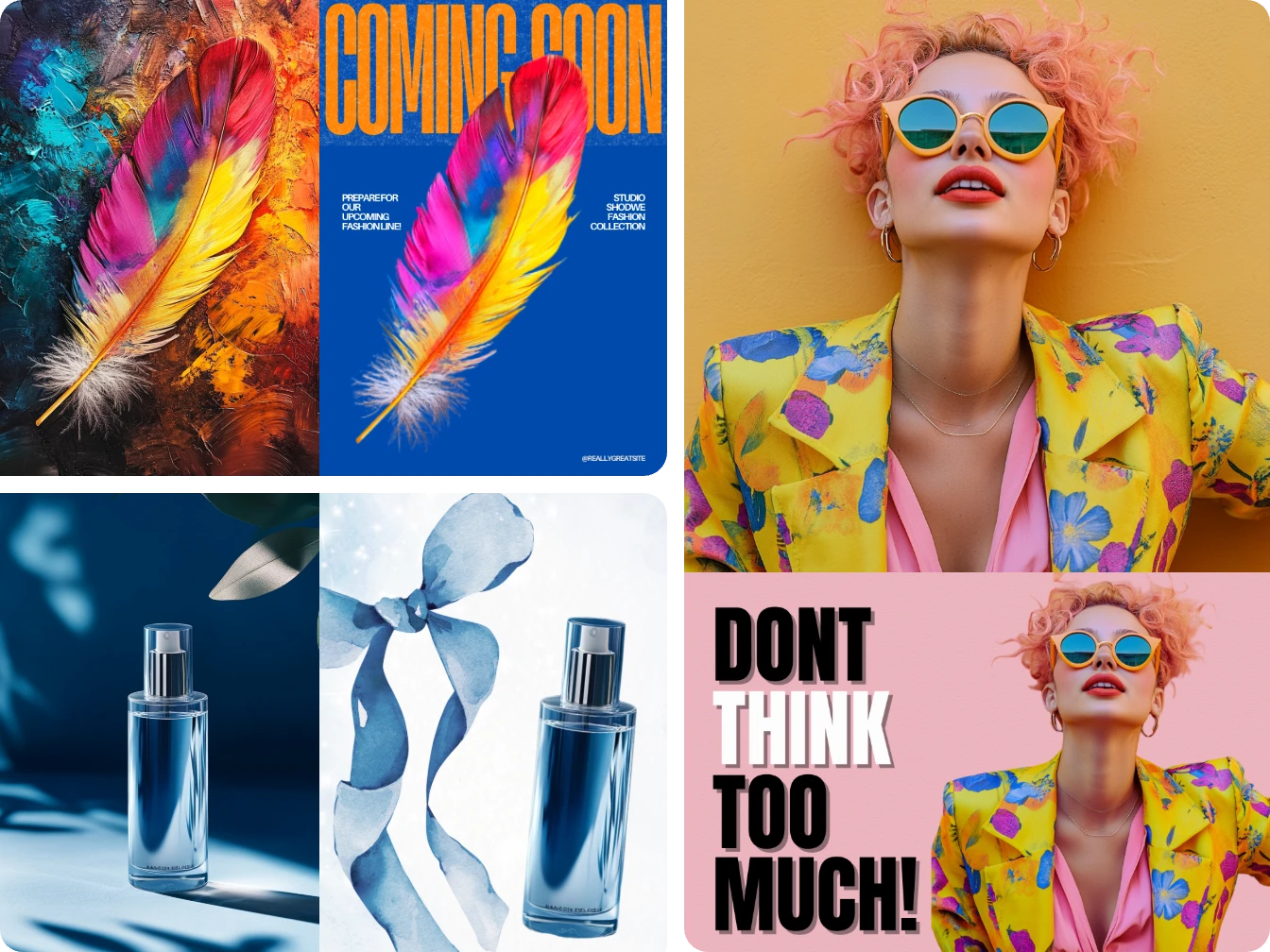 before and after examples of using a background remover tool to remove background from colorful fashion photos and product shots