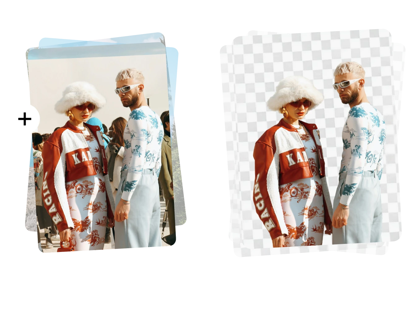 using background remover deleted passersby in the photos of the two fashion bloggers