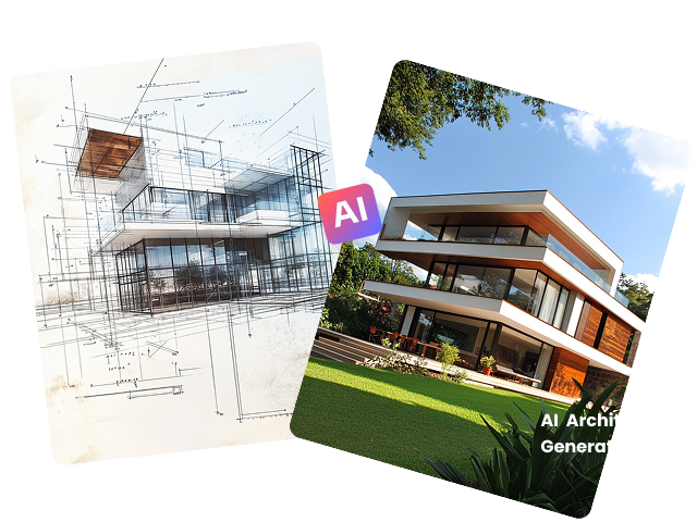 comparison of architectural sketch and real-life building, highlighting the effectiveness of AI architecture generator