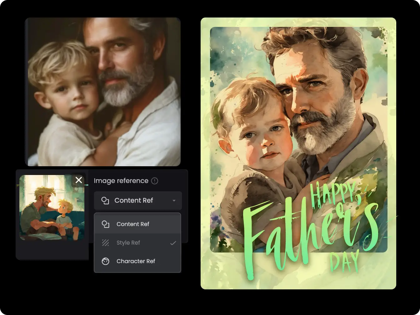 using a photo of a father and his kid generated father's day photo poster