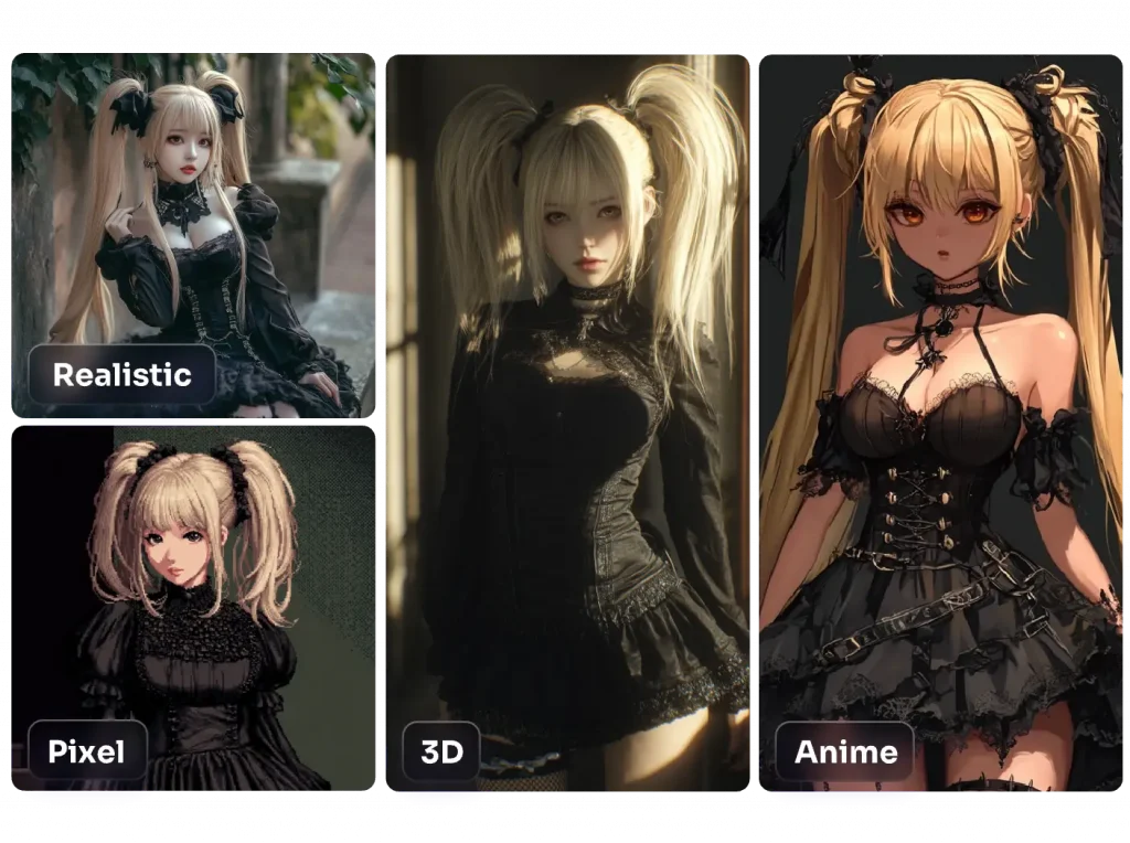4 ai girl in twin ponytails images in realistic pixel 3d and anime styles make by piclumen ai girl generator