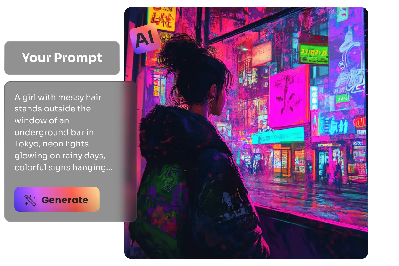 an ai neon girl standing on the street generated from text prompt with Piclumen