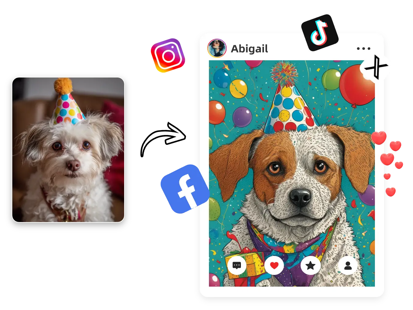 a dog of AI pet portrait picture for social sharing