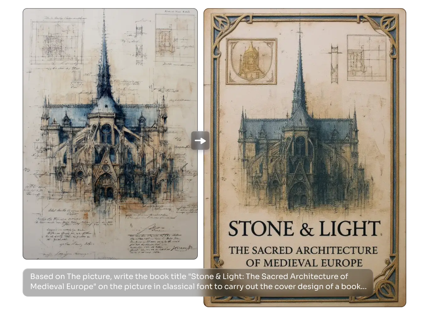 using PicLumen prompt based ai image generator added text on a handpainted castle image