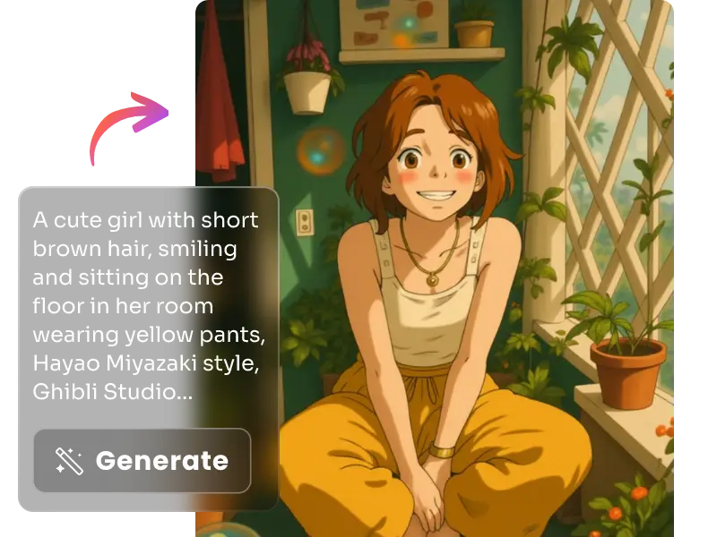 a cute studio ghibli style girl image generated by adding explicit artist prompts with prompt-based ai image generator