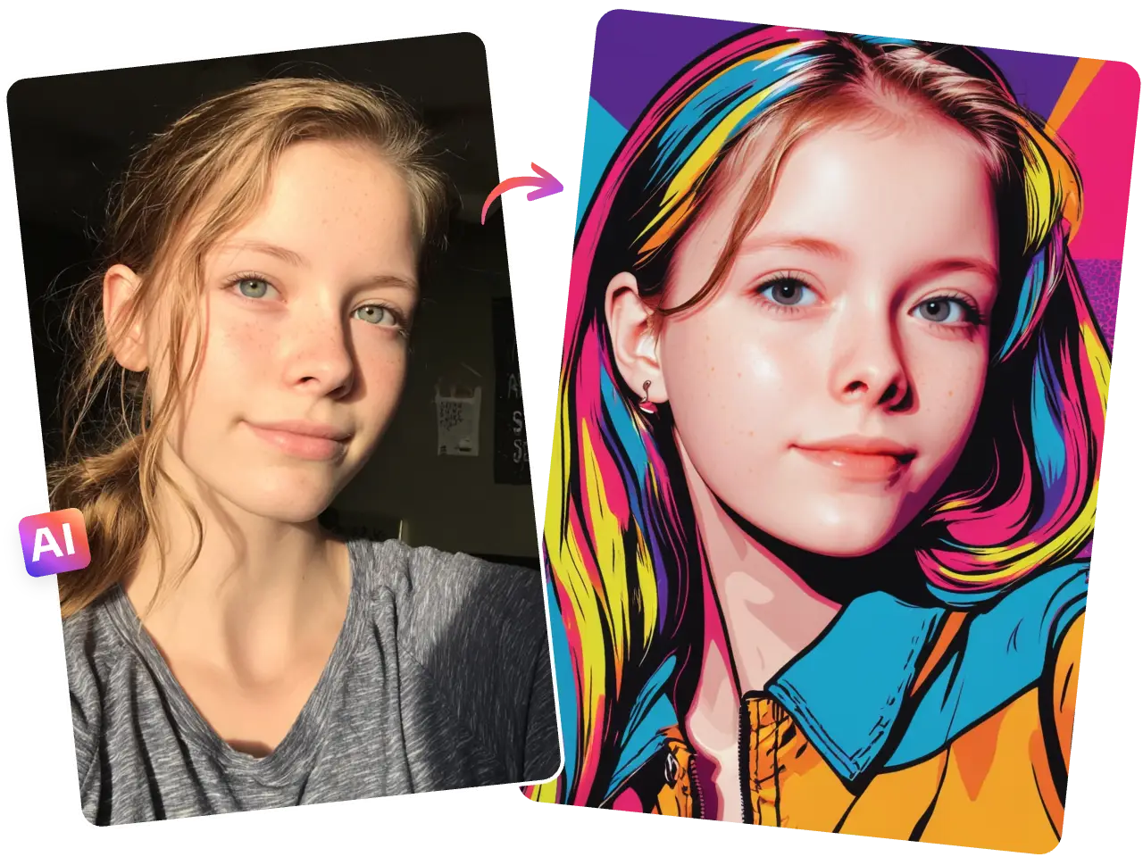 piclumen ai ポップアートジェネレーターを使って女性の自撮り写真をポップアートに変身させた効果
