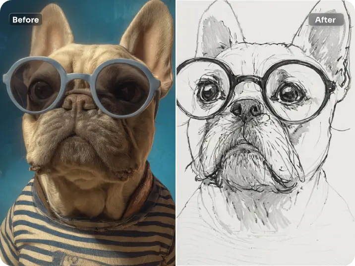 a dog of AI pet portrait line art