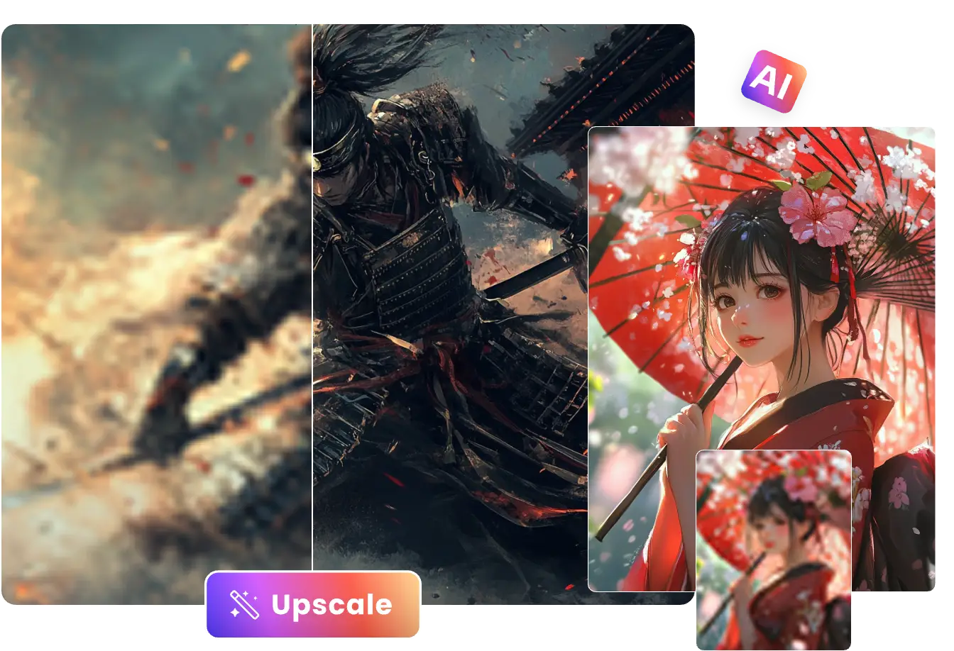 zwei bilder der verwendung von piclumen anime upscaler zur bearbeitung von anime-fotos mit ai