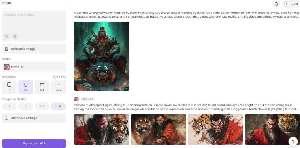the steps to use piclumen to create Zhong Kui images