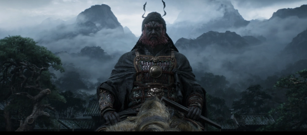 Zhong Kui in Black Myth with a jet-black and dons dark blue-black mechanized armor.