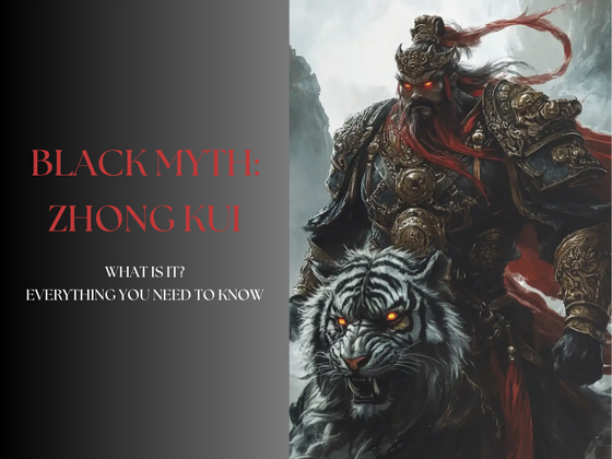 Black Myth Zhong Kui with glowing eyes and rides a white tiger make by piclumen