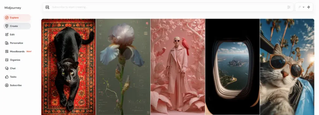 interface of midjourney image generation