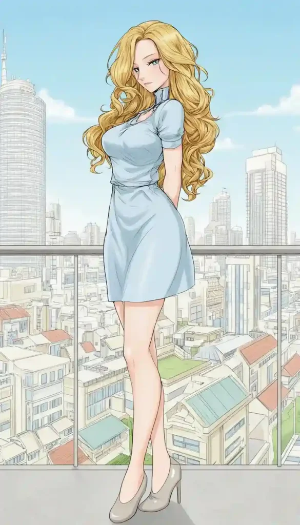 a colored anime style portrait of a lady