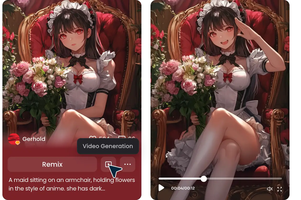 before and after effect of remixing user's video in piclumen ai video generator