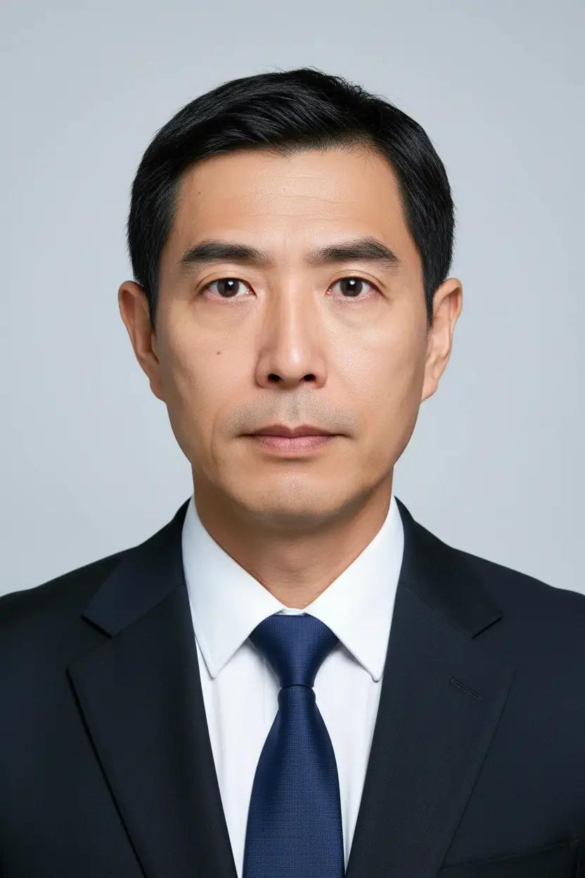using piclumen's id photo maker generated professional id portrait of an asian man in black suit