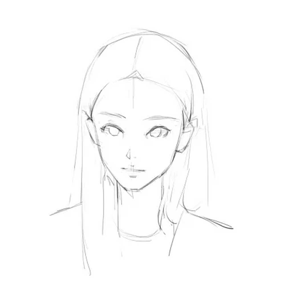 a hand-painted primary sketch of a lady